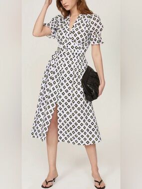 Diane Von Furstenberg White Midi Dress with Black & Lime Geometric Print *NOTE